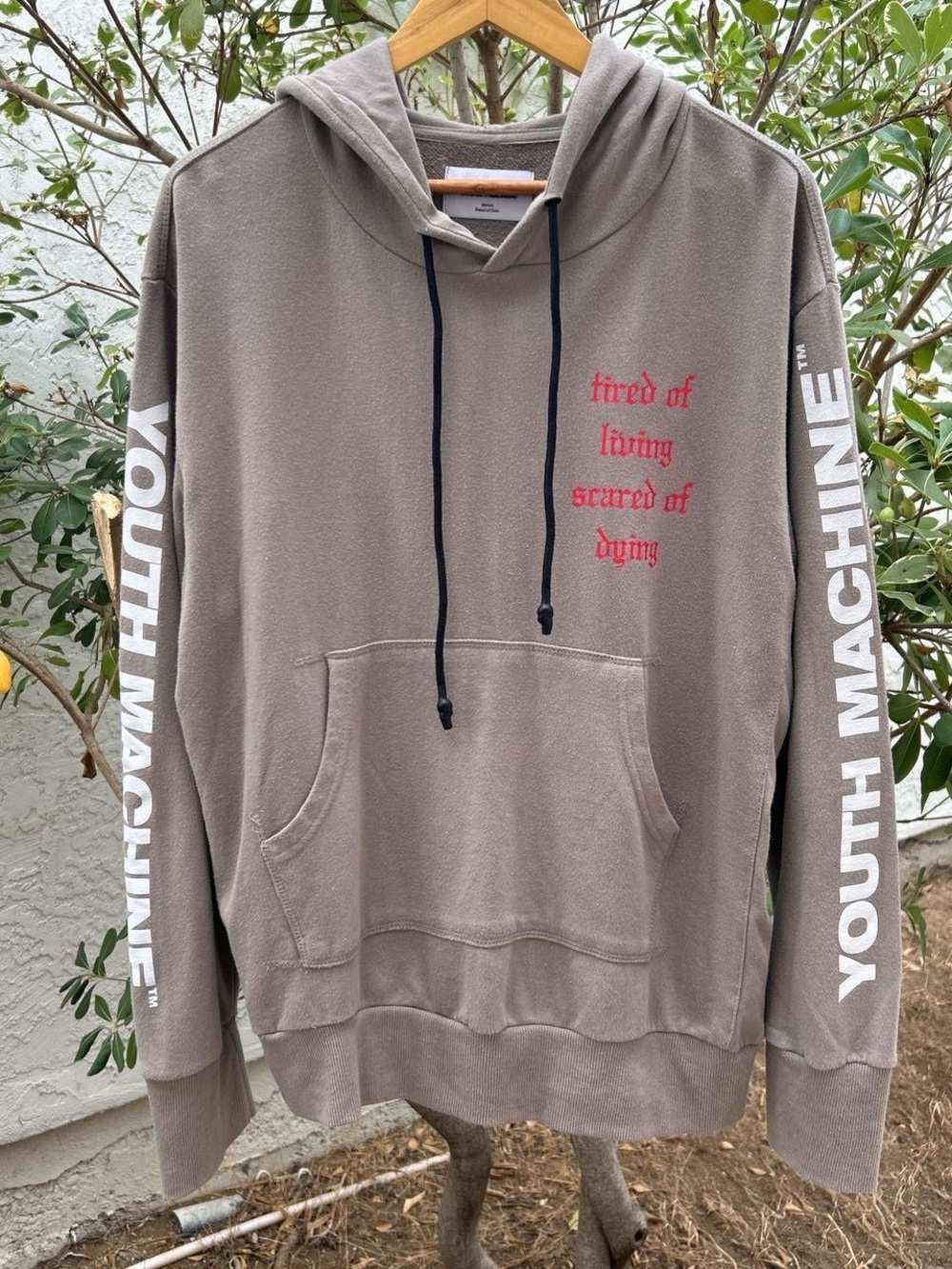 Youth Machine Tired of Living Scared of Dying Hoodie Gray Mens M Graphic